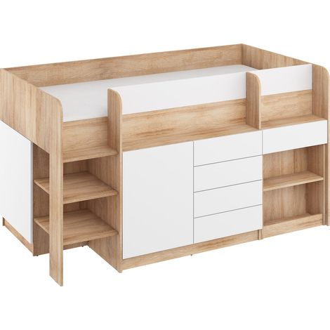 Bim Furniture – Lit mezzanine avec bureau coulissant – Panneau mélaminé 16 mm – Dimensions 204 x 112 x 112 cm – Surface de couchage 90 x 200 cm (1/4)