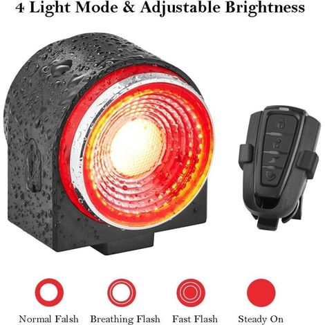 Alarme de vélo antivol intelligente, feu arrière de vélo rechargeable, klaxon électrique d'avertissement, localisateur de vélo avec télécommande, accessoires de vélo de montagne/ville électriques étan (1/4)