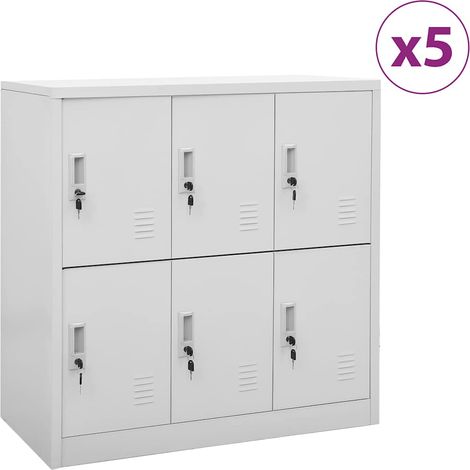 Lot de 5 Armoires à casiers Meuble de Rangement - Style Contemporain Gris clair 90x45x92,5 cm Acier BV574306 - BonneVie (1/5)