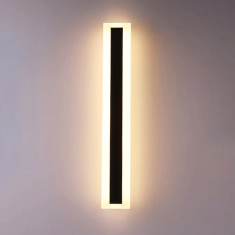 Applique murale extérieure pour porche, applique murale LED moderne, applique murale en métal noir avec abat-jour en acrylique, luminaire mural linéaire ultra-mince, longues lampes de rondelle