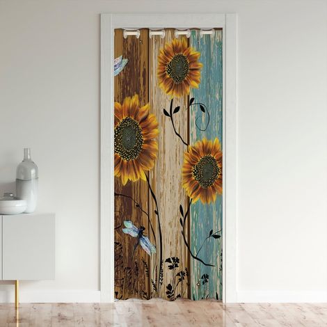Rustic Cabin Interior Door Curtain, 132 x 203 cm, Blackout Curtain Dragonfly Sunflower for Girls, Women, Pastoral Nature Entrance Door Curtain, 1 Panel (1/5)