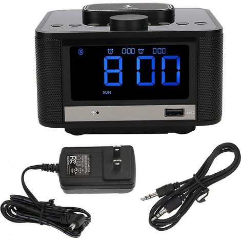 Enceinte Bluetooth, radio, chargeur sans fil, réveil numérique (1/5)