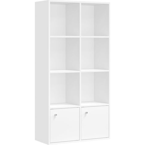 VASAGLE Libreria, Scaffale Libreria a 4 Ripiani, Scaffale Portaoggetti, 29 x 65,8 x 130 cm, 2 Scomparti con Ante, per Soggiorno Studio Sala da Pranzo, Bianco Nuvola LBC508WB01 (1/5)