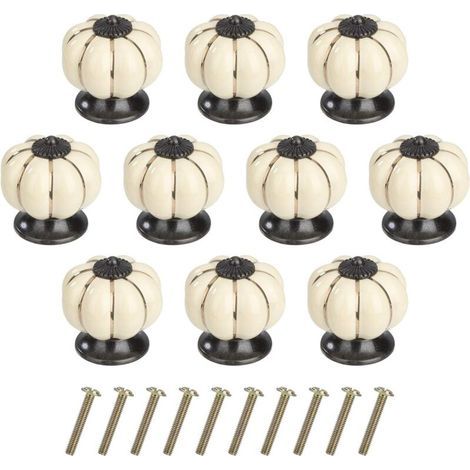 Boutons de meuble Boutons de tiroir citrouille Boutons de meubles en céramique avec vis en alliage pouRôtiroir de placard Cuisine 10 pièces (Ivoire)- (1/5)