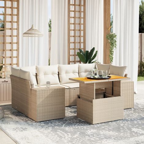 Set Divani da Giardino 7 pz con Cuscini Beige in Polyrattan vidaXL (1/3)