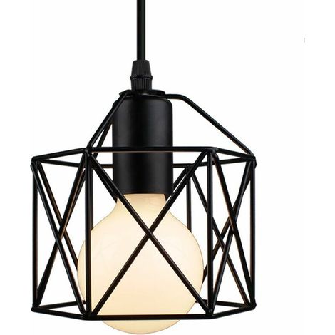 Suspension Lustre Abat-Jour Industriel Cage Cube Carré Eclairage de Plafond Noir pour Salon Salle à Manger Cuisine Restaurant BLOW (1/4)