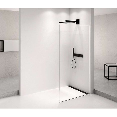 Polysan Architex - Parete doccia Walk-in, 96x210 cm, nero opaco/vetro trasparente AXB100CL (1/2)