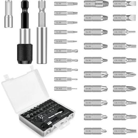 33 Pièces Endommagé Vis Extracteurs, Kit d'Extracteur de vis à Mèches avec Mèches de Polissage, d'un Diamètre 2-12 mm, Dureté 64-65 HRC, pour Boulons ou vis Endommagés (1/5)