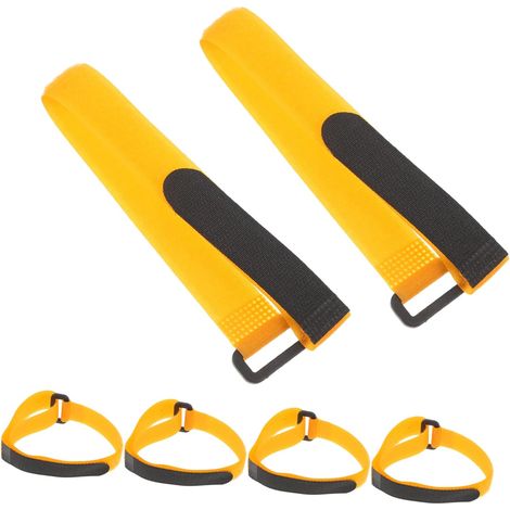 Cierres de velcro autoadhesivos y ajustables, juego de 6, fabricados en nailon y poliéster, para asegurar redes de portería, color amarillo. (1/5)
