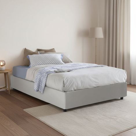 Talamo Italia Cama de plaza y media Matilde, Cama contenedor con tapizado en ecopiel, 100% Made in Italy, Apertura frontal, adecuado para colchón Cm 120x190, Blanco, con embalaje reforzado (1/4)