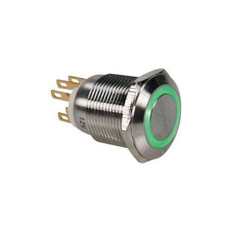 PULSANTE IN ACCIAIO INOX SPDT 1NO 1NC - ANELLO VERDE - 19mm (1/2)
