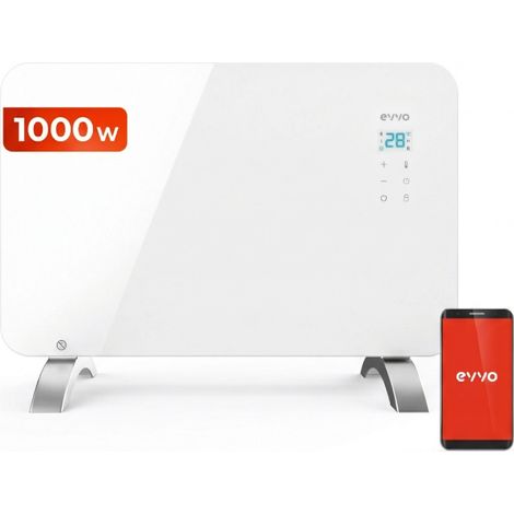 Radiador eléctrico EVVO C1000 Cristal, Wifi, 1.000W, Pantalla táctil, Mando a distancia, Temporizador, soporte de pie, Seguridad sobrecalentamiento, Eficiente y silencioso, antisalpicaduras