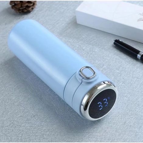 MINKUROW Termo Con Indicador De Temperatura Botella De Agua Aislada Al Vacío - Taza Inteligente De Acero Inoxidable De 420 Ml Mini Taza De Viaje Para Niños, Niñas Y Mujeres (Azul) (1/3)