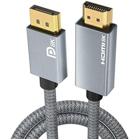 Câble actif vers HDMI 2M - 8K@60Hz 4K@120Hz, DP1.4 vers HDMI2.1, nylon tressé, pour PC, TV, moniteur et projecteur (1/5)
