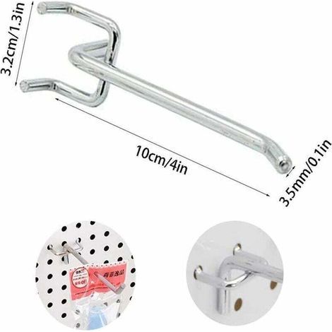 pair Lot de 50 crochets pour panneau perforé, crochets pour étagères murales pour présentoirs à panneaux perforés, garage, atelier, outils, rangement, crochets pour étagères murales.