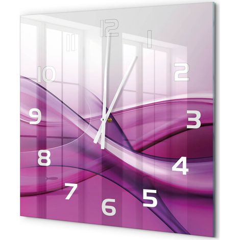 Grande Horloge Murale Carrée Déco Murale Artistique Verre Silencieuse Salon Chambre Arrière-plan de vague 60x60 cm (1/5)
