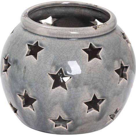 Garda Large Star Candle Lantern - Ceramic - L18 x W18 x H15 cm - Grey