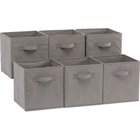 Lot de 6 cubes de rangement pliables en tissu gris, dimensions 26,6 x 26,6 x 27,9 cm, avec poignées, 1 jeu