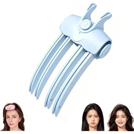 Peigne volumateur chauffant sans fil pour racines, rechargeable USB, adapté aux cheveux fins et plats, design patte de chat, bleu (1/5)