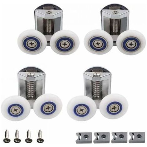 Roue Porte Douche, 4 Pièces Douche Douche Double Roues Porte, Roulette Porte Douche, Rouleau Cabine Douche Salle Bain, Peut Etre Utilisé pour Remplacer les Rouleaux Dans la Salle de Bain (1/5)