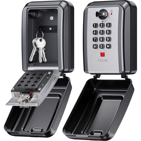 Boite a Clef Murale, Boite a Clefs Securisee Exterieur à 12 Chiffres avec Code Réinitialisable, Grande Capacité Boite à Clé Résistante aux Intempéries, Coffre Fort a Clef pour Maison Garage (1/5)