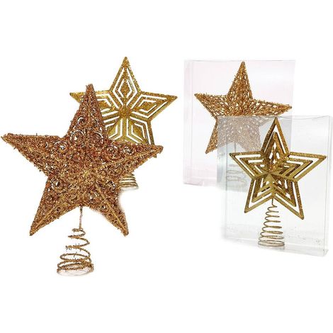 Puntale stella oro per albero di natale addobbi natalizi in decorazioni ornamenti casa negozio vetrine h27 cm - decoro: decoro 3 (1/5)