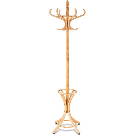 Appendiabiti da terra 51 x 51 x 184 cm con 12 robusti ganci design contemporaneo in legno naturale 200019565