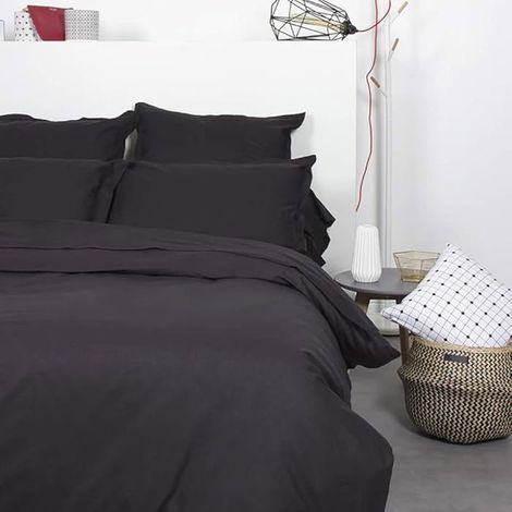 Housse De Couette Unie Coton - COTE DECO - Noir - 260x240 cm - 100% coton 57fils/Cm²