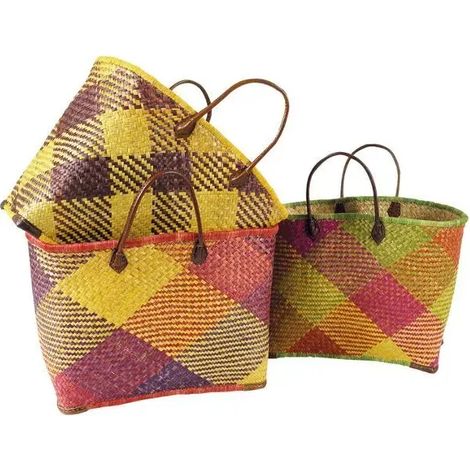 Panier Palmier Anses Cuir Panier De Rangement En Palmier Naturel Avec Anses Simili Cuir - Aubry Gaspard