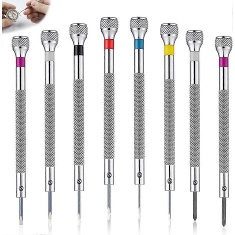 Kit de 8 tournevis de précision (0,6-1,6 mm), tournevis de montre pour réparation, tournevis pour lunettes, outils de réparation d'horloger, mini tournevis (1/5)
