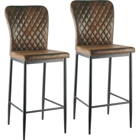 AINPECCA Bar Stools Set 2 Suede Brown Breakfast Bar Chairs Counter Kitchen Island Black Metal Legs Footrest Base Dining Room Home Modern High Bar Chair Stools(Suede Brown,2)