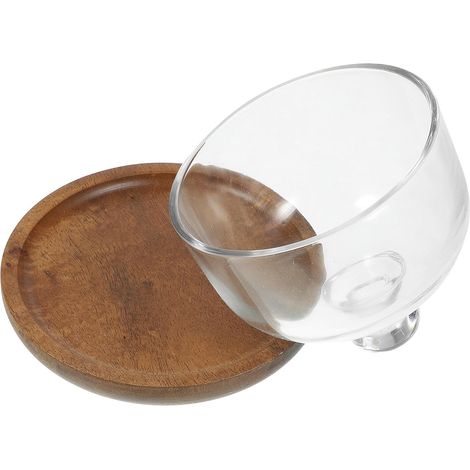 Plateau dessert bois mini + cloche verre hermétique, support rond gâteaux/pâtisseries