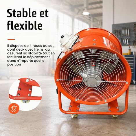 Ventilateur Industriel Portable, Extracteur d’Air de Chantier 1,1 kW, Souffleur Axial Mobile sur Roulettes, Gros Débit pour Atelier Entrepôt Garage Usine Gros Débit 150m³/min (1/5)