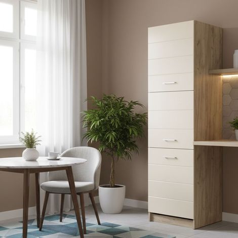 Despensa de Cocina Volvera, Mueble 5 Estantes, 3 Puertas, 6 Espacios, 60x57.5x214.5h cm Beige (1/5)