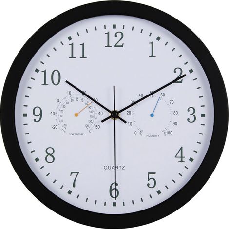 Horloge murale silencieuse avec thermomètre et hygromètre, 30 cm de diamètre - XF10 - Noir (1/4)