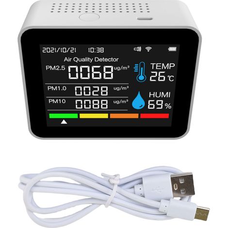 Moniteur de qualité de l'air intérieur 12 fonctions Thermomètre et hygromètre WiFi pour application Tuya Smart avec écran couleur 2,8" Fonction d'alarme CO2 /HCHO /PM2.5/ PM1.0/PM10 Maison Voiture Bur (1/5)
