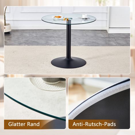 Table en verre moderne minimaliste, diamètre 85 cm, hauteur 76 cm, piètement en métal, idéale pour une ambiance chic et élégante, convient au salon ou à la salle à manger. (1/5)