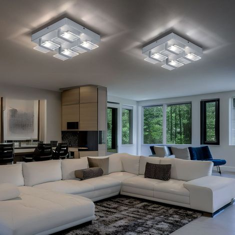 Set 2 plafoniere, lampade soggiorno, lampade camera da letto, 4 lampadine, vetro trasparente satinato, 4x LED 5W 332 Lm 3200K, LxPxH 26x26x7,8cm