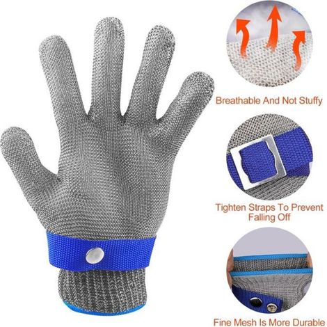 Gants Anti-Coupure - Maille Acier Inoxydable 316 - Protection Niveau 9 pour Découpe Viande Boucherie Huîtres - Taille M (1/5)