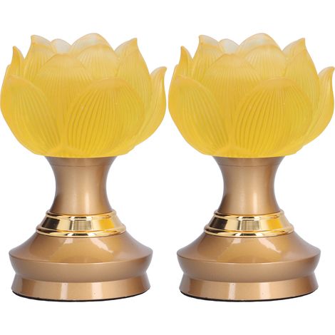 Lot de 2 lampes LED bouddhistes jaunes, motif Bouddha, réglables, avec fleurs, pour objets bouddhistes. Alimentation : prise UE 100-240 V. (1/5)