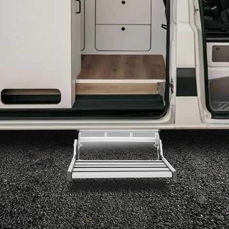 Échelle de bienvenue de camping - car manuelle à une couche avec bande lumineuse LED, pédale pliante VR en alliage d'aluminium, 18.74 19.72 7.2in