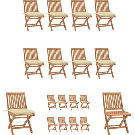 Gartenstühle mit Kissen - vidaXL Klappbare Gartenstühle mit Kissen 8 Stk. Massivholz Teak - Teakholz Gartenmöbel (1/5)