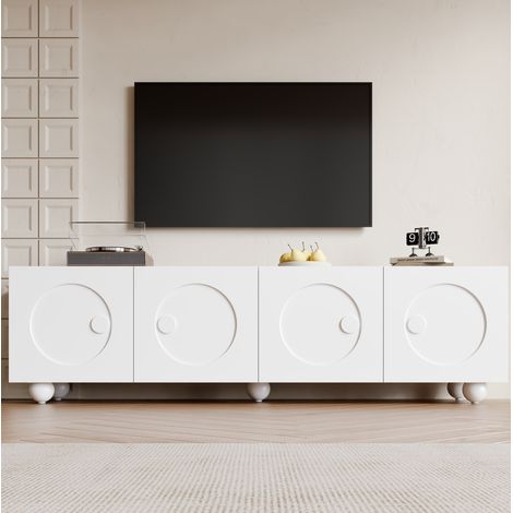 TV-Schrank 180.5x38x50 cm weiß MDF und Holzwerkstoff mit 3D-Relieftüren und Stauraum (1/5)