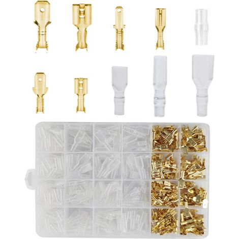600 PCS Cosse Mâle Femelle, 2.8 mm 4.8 mm 6.3 mm Terminal À Sertir, Connecteur Terminal pour Moto, Voiture, Camion, Scooter Bateaux Électrique Instruments (1/5)