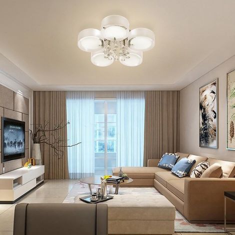 Wohnzimmer Kristall 5 Köpfe Deckenlampe E27 LED Hängeleuchte Kronleuchter
