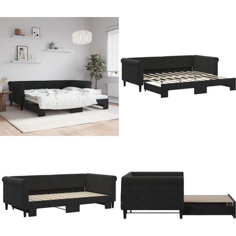 Tagesbett Ausziehbar Schwarz 90x190 cm Samt - Schlafsofa - Sofa-Bett (1/5)