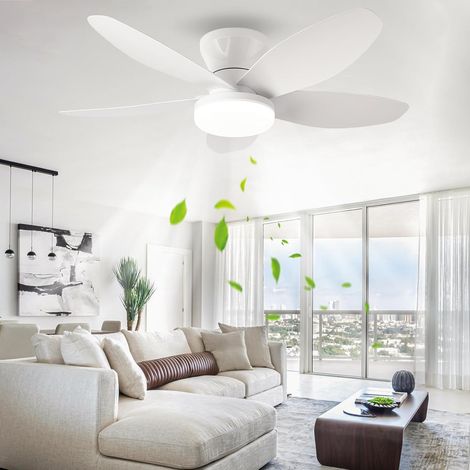 Ventilateur de plafond avec lumière et télécommande, ventilateur de salon à 5 lames à intensité variable, plafonnier pour chambre,plafond,Blanc,88cm (1/4)