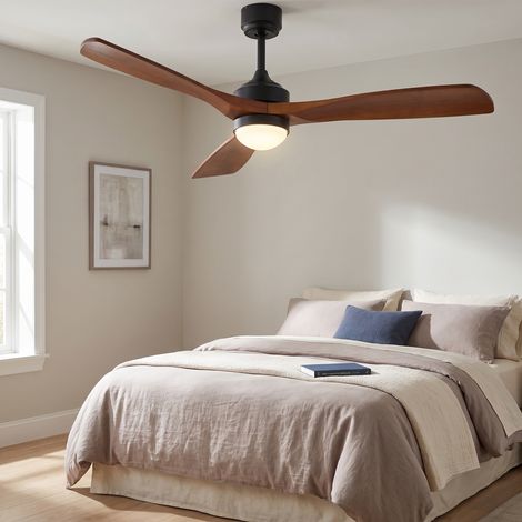 Deckenventilator mit Beleuchtung 132 cm 6 Geschwindigkeiten dimmbar DC-Motor Massivholz Modern Schwarz (1/5)