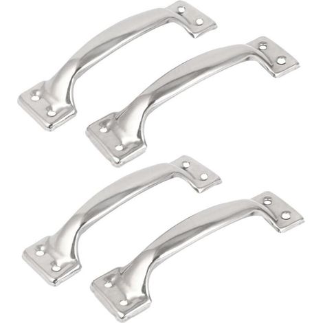 Set of 4 vintage barn door handles for kitchen cabinets, hole center: 112 mm, silver iron (1/4)