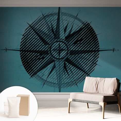 Papier peint intissé avec imprimé pour intérieur moderne application facile a motif - Colle incluse gratuite Boussole marine 312x219 cm (1/5)